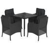 vidaXL Set da Pranzo da Giardino 5 pz Nero con Cuscini in Polyrattan
