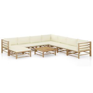 vidaXL Set Salotto da Giardino 9pz con Cuscini Bianco Crema in Bamb&ugrave;