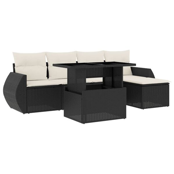 vidaXL Set Divano da Giardino 6 pz con Cuscini Nero in Polyrattan