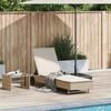 vidaXL Lettino Prendisole con Ruote e Cuscino in Polyrattan Beige