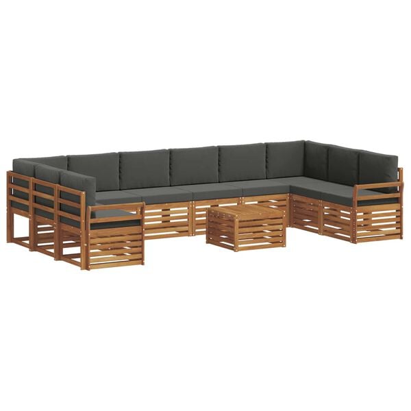 vidaXL Set divani 11 pcs Naturale e Antracite Legno di Acacia Massello