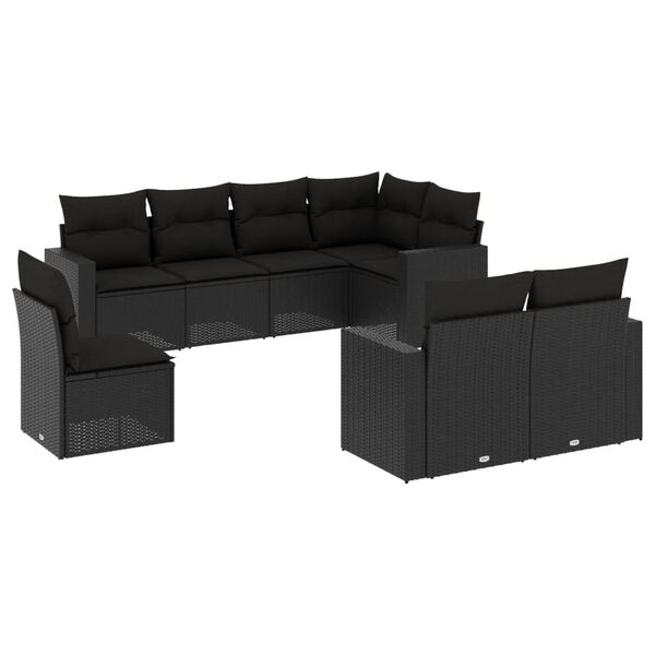 vidaXL Set Divani da Giardino con Cuscini 8 pz Nero in Polyrattan