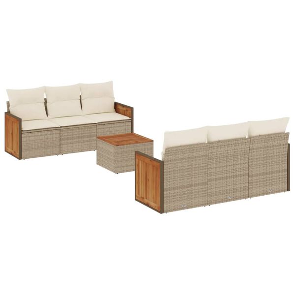 vidaXL Set Divani da Giardino 7 pz con Cuscini Beige in Polyrattan