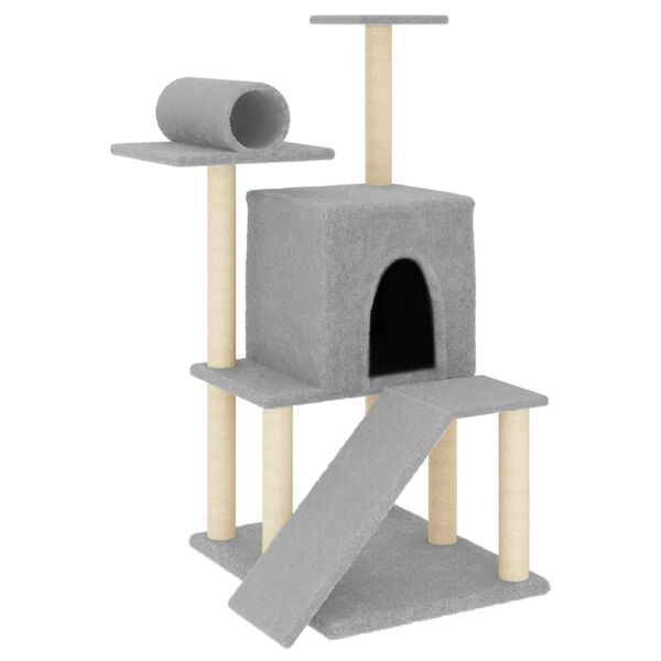 vidaXL Albero per Gatti con Tiragraffi in Sisal Grigio Chiaro 110,5 cm