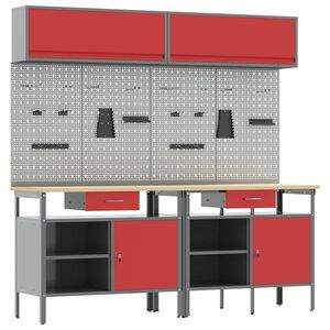 vidaXL Set banco da lavoro 8 pz Rosso e Grigio