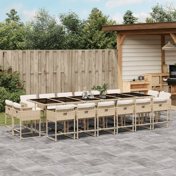 vidaXL Set da Pranzo da Giardino 17 pz con Cuscini Beige in Polyrattan