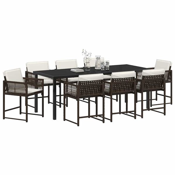 vidaXL Set da Pranzo per Giardino 9 pcs Marrone polyrattan