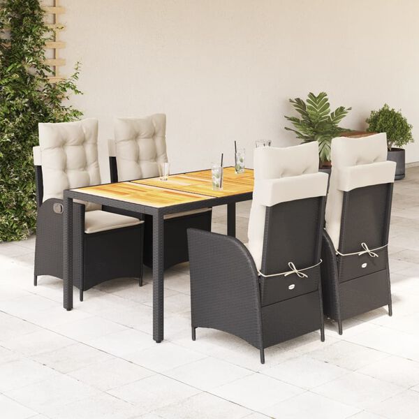 vidaXL Set da Pranzo da Giardino 5 pz Nero con Cuscini in Polyrattan