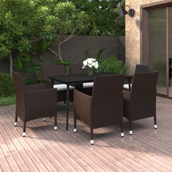 vidaXL Set da Pranzo per Giardino 7 pz con Cuscini Polyrattan e Vetro