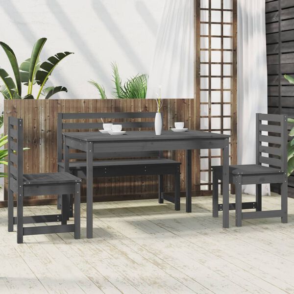 vidaXL Set da Pranzo per Giardino 4pz Grigio in Legno Massello di Pino