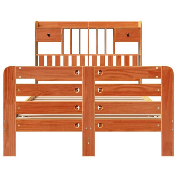 vidaXL Letto Libreria senza Materasso Marrone Cera 135x190 cm in Pino