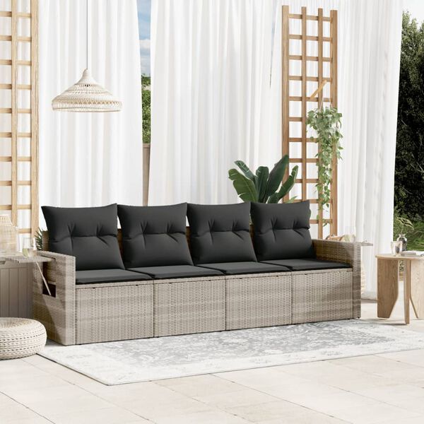 vidaXL Set Divano da Giardino 4pz con Cuscini Grigio Chiaro Polyrattan