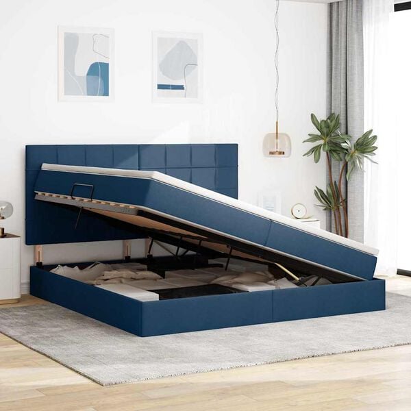 vidaXL Letto con contenitore e materasso Blu 200 x 200 cm Poliestere
