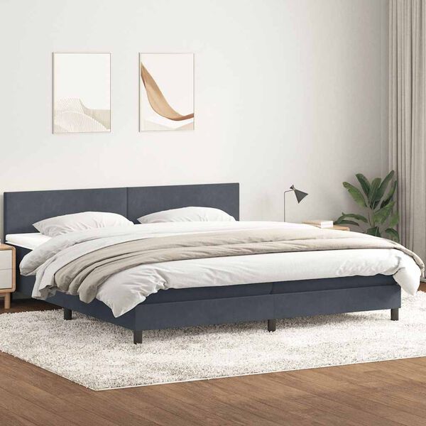 vidaXL Letto a Molle con Materasso e LED Grigio Scuro 180x220 cm Velluto