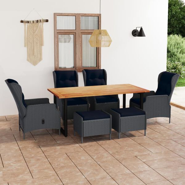 vidaXL Set da Pranzo per Giardino 7 pz Cuscini Polyrattan Grigio Scuro
