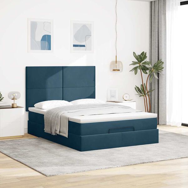 vidaXL Struttura Letto Pouf con Materassi Blu 140x200cm in Velluto
