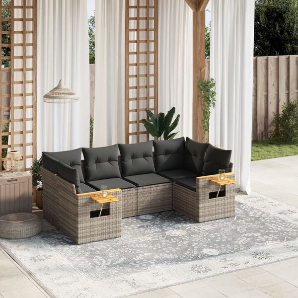 vidaXL Set Divano da Giardino 6 pz con Cuscini Grigio in Polyrattan