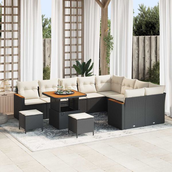 vidaXL Set Divano da Giardino 12 pcs Nero polyrattan