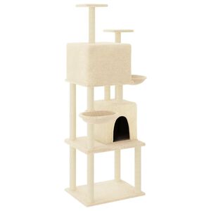 vidaXL Albero per Gatti con Tiragraffi in Sisal Crema 180 cm
