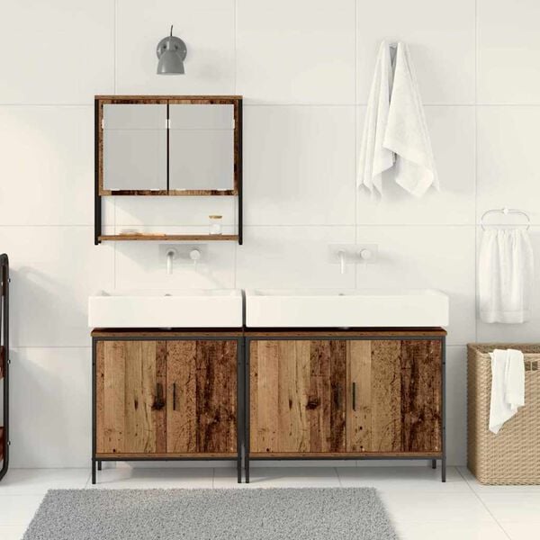 vidaXL Set di mobili per il bagno 3 pcs Marrone Legno multistrato