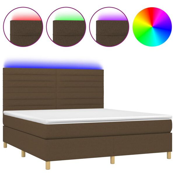 vidaXL Letto a Molle Materasso e LED Marrone Scuro 160x200 cm Tessuto