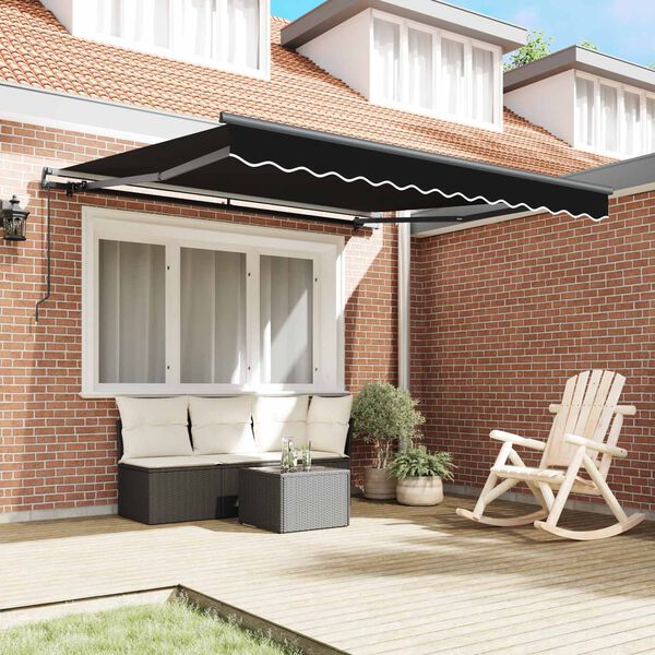 vidaXL Tenda Retrattile Nero 350 x 250 cm Poliestere e Acciaio