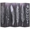 vidaXL Paravento Pieghevole 228x170 cm Stampa Piume Bianco e Nero