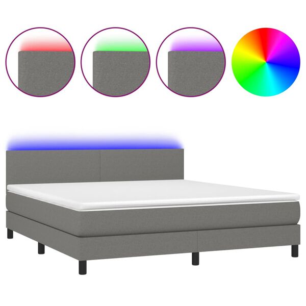 vidaXL Letto a Molle Materasso e LED Grigio Scuro 160x200cm in Tessuto