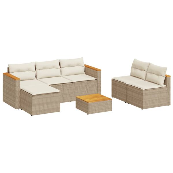 vidaXL Set Divano da Giardino 5 pz con Cuscini Beige Polyrattan Acacia