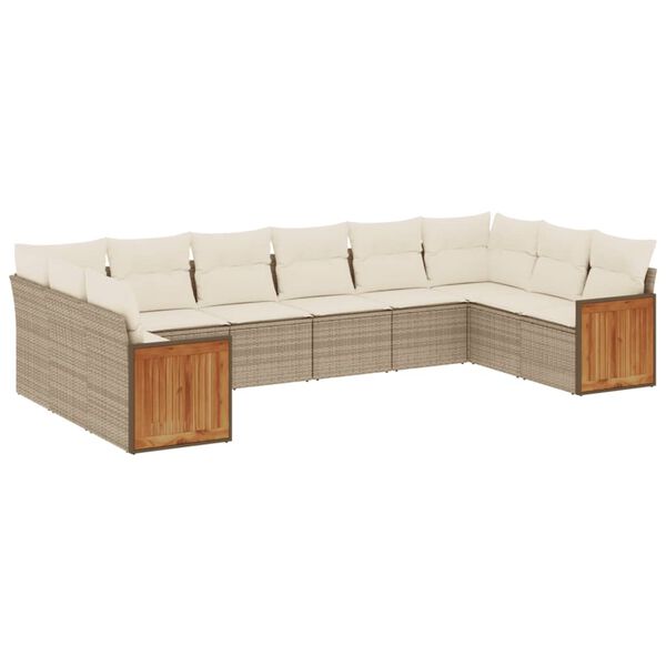 vidaXL Set Divano da Giardino 10 pz con Cuscini Beige in Polyrattan