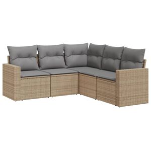vidaXL Set Divano da Giardino 5 pz con Cuscini Beige in Polyrattan