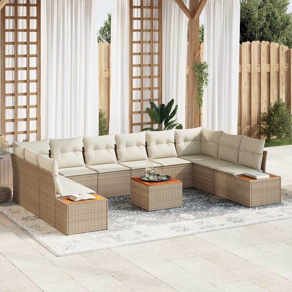 vidaXL Set Divano da Giardino con cuscino 11 pcs Beige Poly Rattan