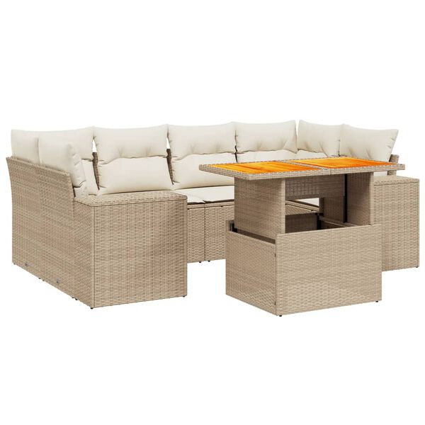 vidaXL Set Divani da Giardino 7 pz con Cuscini Beige in Polyrattan