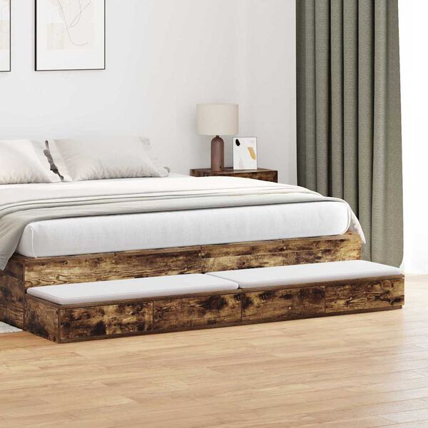 vidaXL Cassetti per letto Rovere fum&eacute; 180 x 36,5 x 16,5 cm