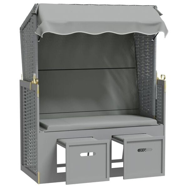 vidaXL Strandkorb con Tettoia in Polyrattan e Legno Massello Grigio