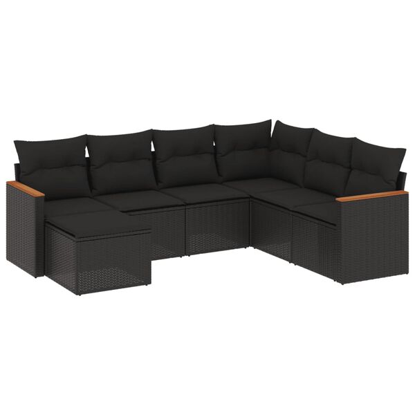 vidaXL Set Divani da Giardino con Cuscini 7pz Nero Polyrattan
