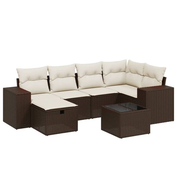 vidaXL Set Divani da Giardino 7 pz con Cuscini Marrone in Polyrattan