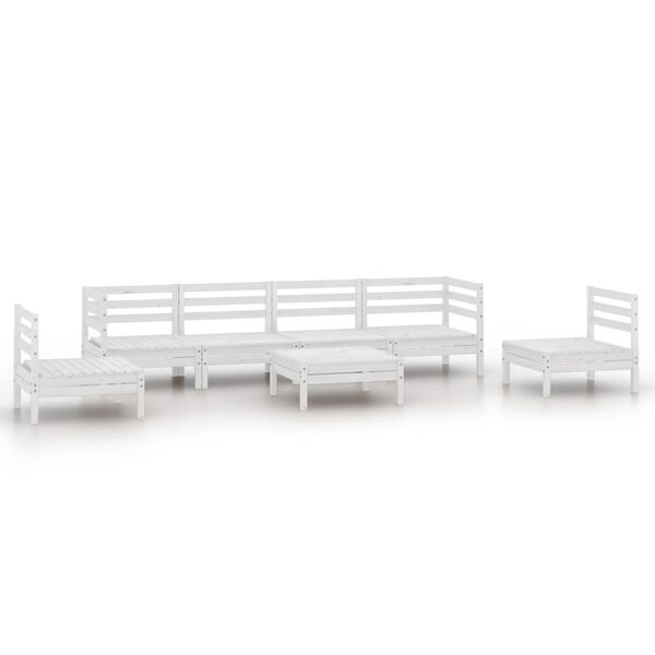 vidaXL Set Divani da Giardino 7 pz Bianco in Legno Massello di Pino