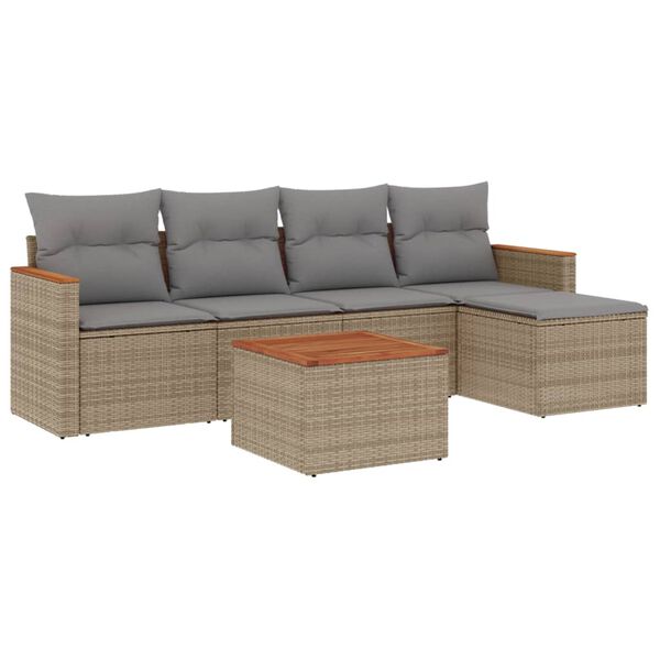 vidaXL Set Divano da Giardino 6 pz con Cuscini Beige in Polyrattan