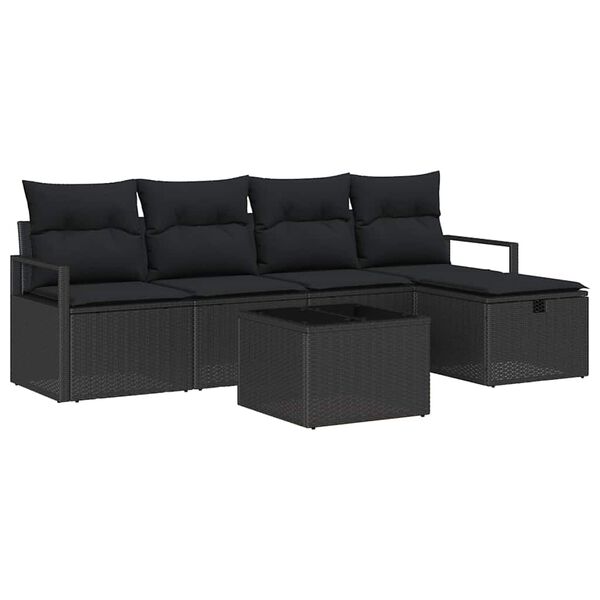vidaXL Set di divani con cuscino 6 pcs Nero polyrattan