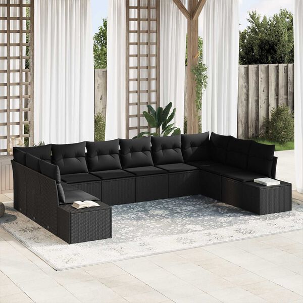 vidaXL Set Divano da Giardino 10 pcs Nero Rattan in Polipropilene