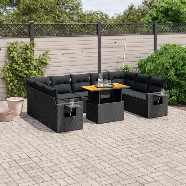 vidaXL Set Divani da Giardino 10pz con Cuscini in Polyrattan Nero