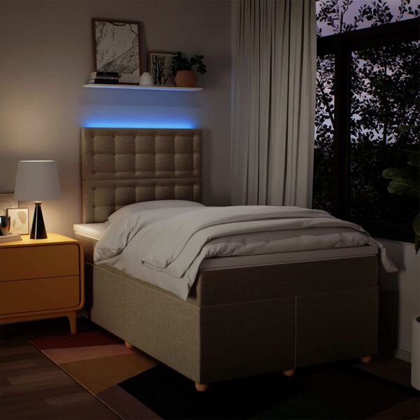 vidaXL Giroletto a Molle con Materasso Crema 120x190 cm in Tessuto