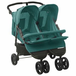 vidaXL Passeggino Gemellare Verde in Acciaio
