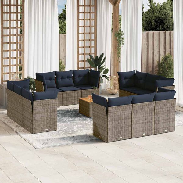 vidaXL Set Divani da Giardino 13 pz con Cuscini Grigio in Polyrattan