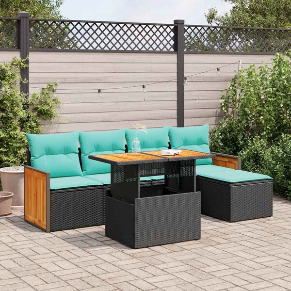 vidaXL Set Divano da Giardino 6 pz con Cuscini Nero Polyrattan Acacia