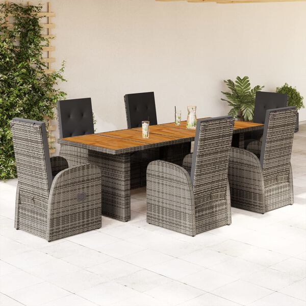 vidaXL Set da Pranzo da Giardino 7 pz con Cuscini in Polyrattan Grigio