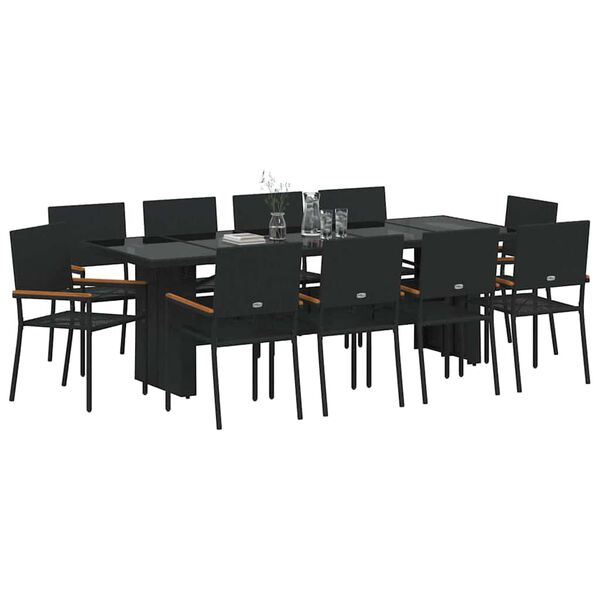 vidaXL Set da Pranzo per Giardino 11 pcs Nero polyrattan