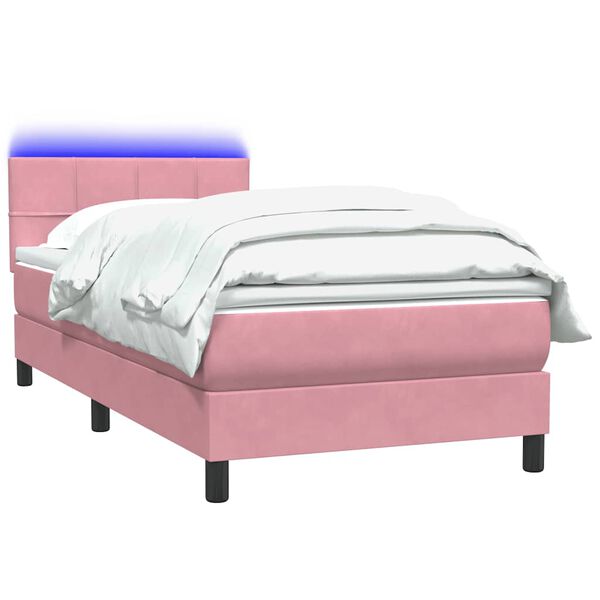 vidaXL Letto a Molle con Materasso e LED Rosa 100x210 cm in Velluto