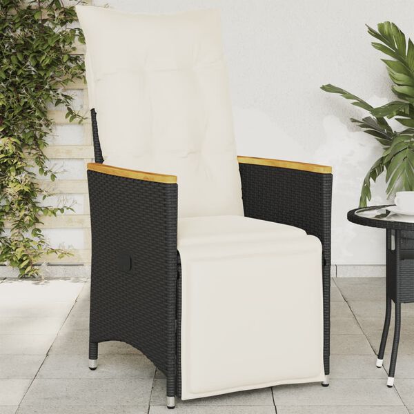 vidaXL Sedia Reclinabile da Giardino con Cuscini Nera in Polyrattan